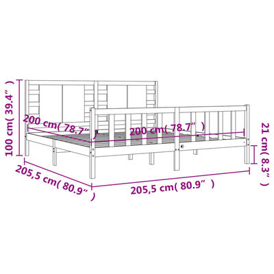 vidaXL Bedframe met hoofdbord massief hout honingbruin 200x200 cm