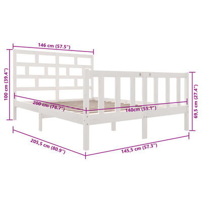 vidaXL Bedframe massief grenenhout wit 140x200 cm