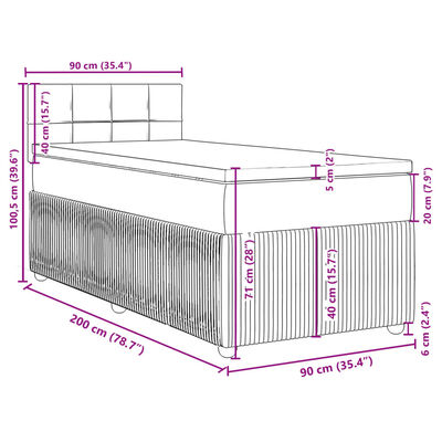 vidaXL Boxspring met matras fluweel lichtgrijs 90x200 cm