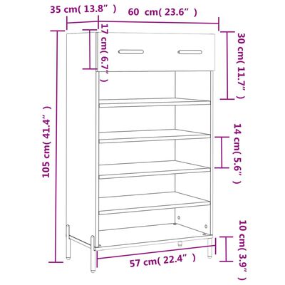 vidaXL Schoenenkast 60x35x105 cm bewerkt hout zwart