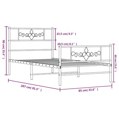 vidaXL Bedframe met hoofd- en voeteneinde metaal wit 80x200 cm