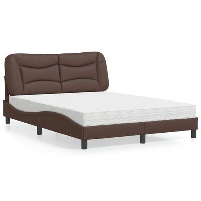 vidaXL Bed met matras kunstleer bruin 140x200 cm