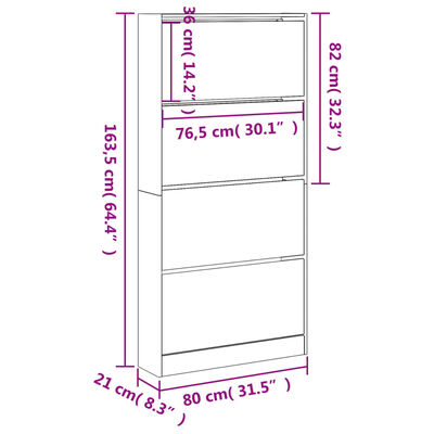 vidaXL Schoenenkast met 4 klaplades 80x21x163,5 cm wit