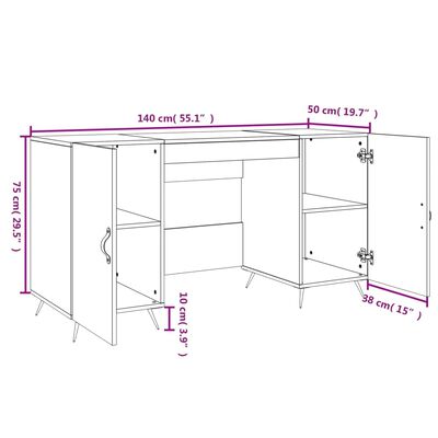 vidaXL Bureau 140x50x75 cm bewerkt hout sonoma eikenkleurig