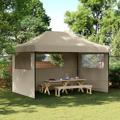 vidaXL Partytent inklapbaar pop-up met 3 zijwanden taupe