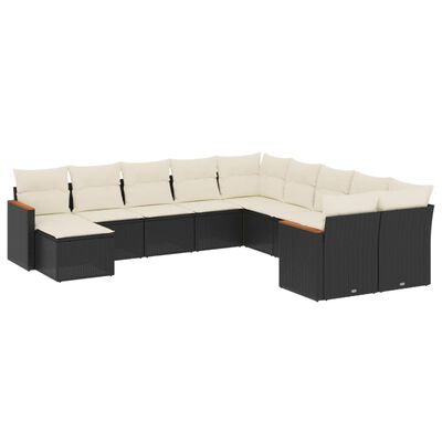 vidaXL 11-delige Loungeset met kussens poly rattan zwart