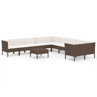 vidaXL 11-delige Loungeset met kussens poly rattan bruin