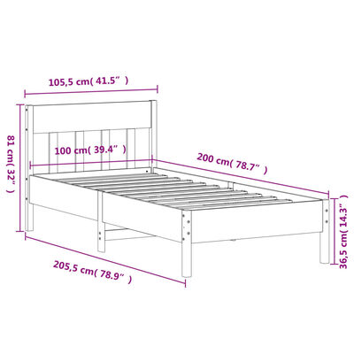 vidaXL Bedframe zonder matras massief grenenhout wasbruin 100x200 cm