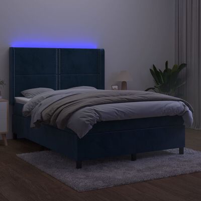 vidaXL Boxspring met matras en LED fluweel donkerblauw 140x190 cm