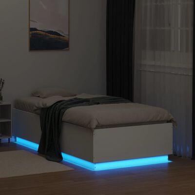 vidaXL Bedframe met LED-verlichting bewerkt hout wit 75x190 cm