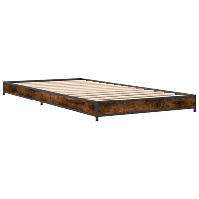 vidaXL Bedframe bewerkt hout en metaal gerookt eikenkleurig 75x190 cm