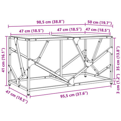 vidaXL Salontafel met transparant glazen blad 98,5x50x41 cm staal