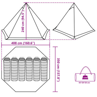 vidaXL Tipitent 6-persoons waterdicht bruin