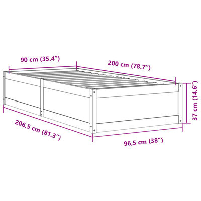 vidaXL Bedframe zonder matras massief grenenhout wit 90x200 cm