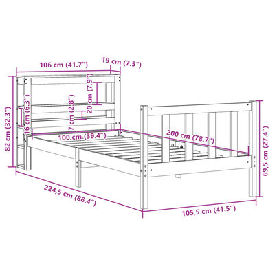 vidaXL Bedframe met hoofdbord massief grenenhout wasbruin 100x200 cm