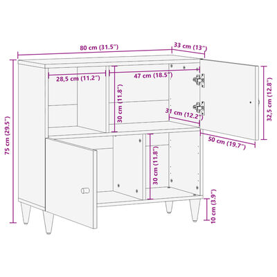 vidaXL Bijzetkast 80x33x75 cm massief mangohout