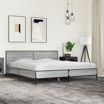 vidaXL Bedframe bewerkt hout metaal grijs sonoma eiken 180x200 cm