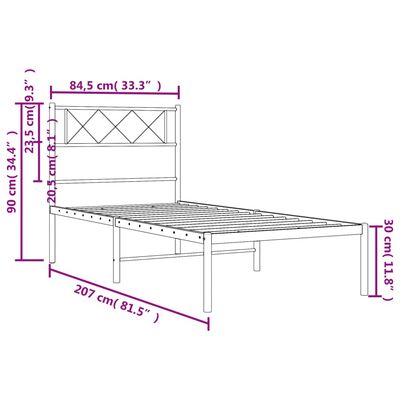 vidaXL Bedframe met hoofdbord metaal zwart 80x200 cm