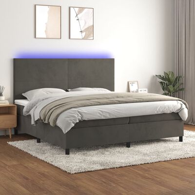 vidaXL Boxspring met matras en LED fluweel donkergrijs 200x200 cm