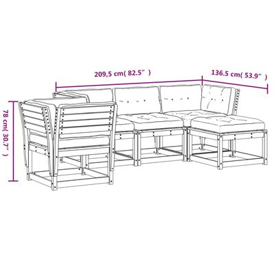 vidaXL 5-delige Loungeset met kussens massief grenenhout