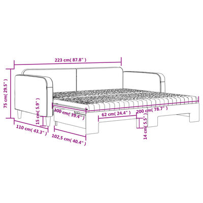 vidaXL Slaapbank met onderschuifbed en matrassen 100x200 cm stof zwart