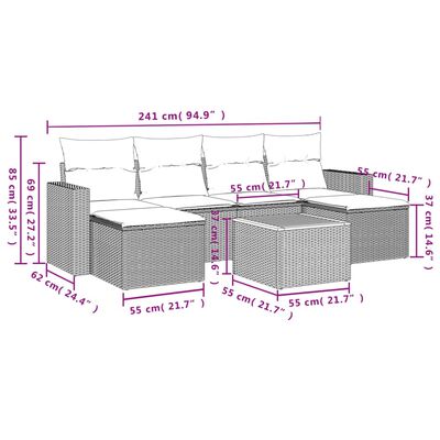 vidaXL 7-delige Loungeset met kussens poly rattan grijs