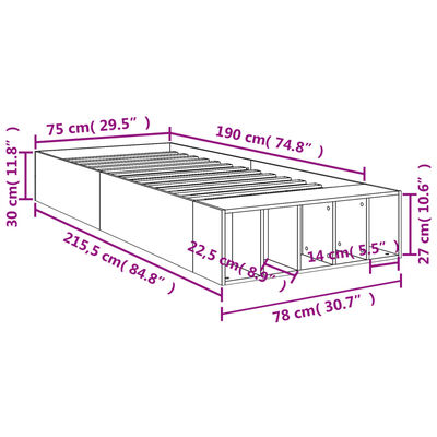 vidaXL Bedframe bewerkt hout sonoma eikenkleurig 75x190 cm