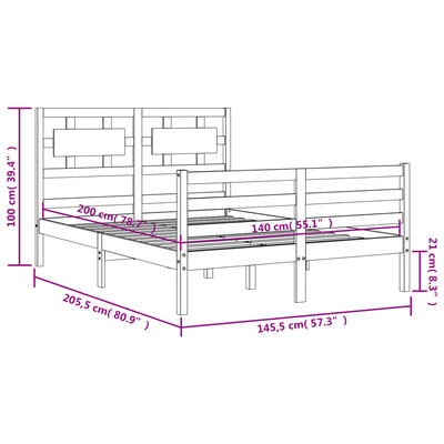 vidaXL Bedframe met hoofdbord massief hout wit 140x200 cm