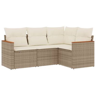 vidaXL 4-delige Loungeset met kussens poly rattan beige