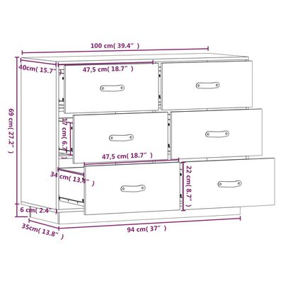 vidaXL Dressoir 100x40x75 cm massief grenenhout zwart