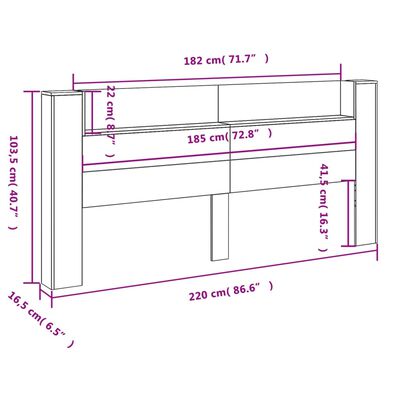 vidaXL Hoofdbordkast met LED 220x16,5x103,5 cm gerookt eikenkleurig