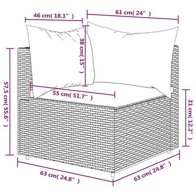 vidaXL Tuinhoekbank met kussens poly rattan grijs