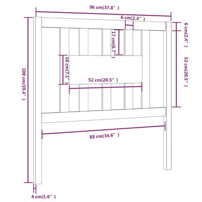 vidaXL Hoofdbord 96x4x100 cm massief grenenhout