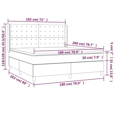 vidaXL Boxspring met matras en LED stof donkerbruin 180x200 cm