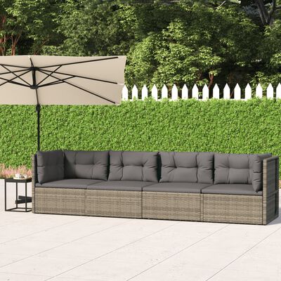 vidaXL 4-delige Loungeset met kussens poly rattan grijs