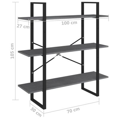 vidaXL Boekenkast met 3 schappen 100x30x105 cm grenenhout grijs