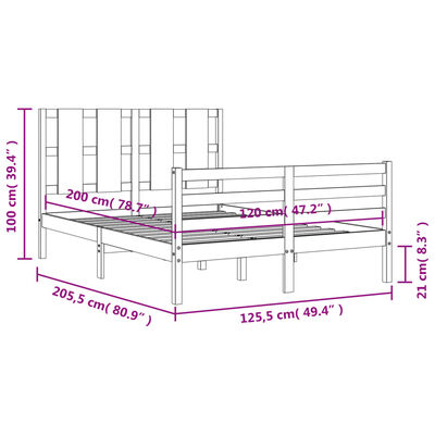 vidaXL Bedframe met hoofdbord massief hout 120x200 cm