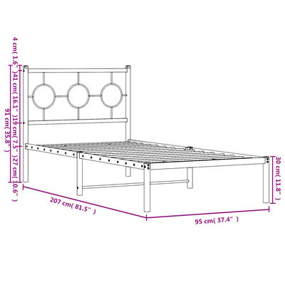 vidaXL Bedframe met hoofdbord metaal zwart 90x200 cm