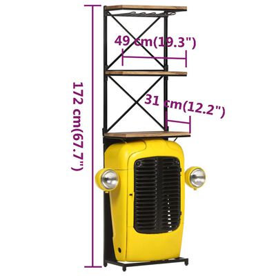 vidaXL Wijnkast tractor 49x31x172 cm massief mangohout geel