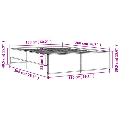 vidaXL Bedframe bewerkt hout metaal gerookt eikenkleurig 150x200 cm