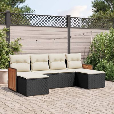 vidaXL 6-delige Loungeset met kussens poly rattan zwart