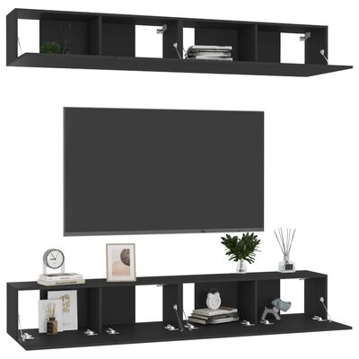 vidaXL Tv-meubelen 4 st 100x30x30 cm bewerkt hout zwart