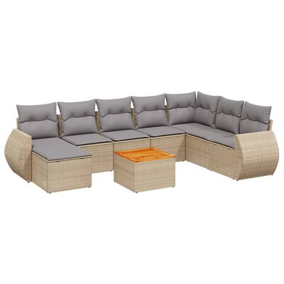 vidaXL 9-delige Loungeset met kussens poly rattan beige