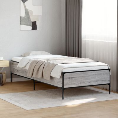 vidaXL Bedframe bewerkt hout en metaal grijs sonoma eiken 90x190 cm