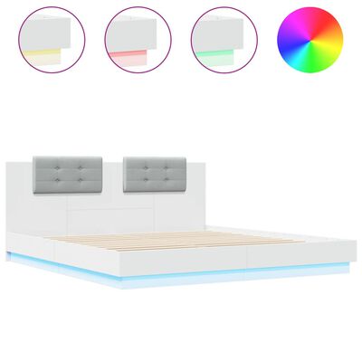 vidaXL Bedframe met hoofdeinde en LED-verlichting wit 200x200 cm