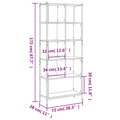 vidaXL Boekenkast 72x28x172 cm bewerkt hout bruin eikenkleur