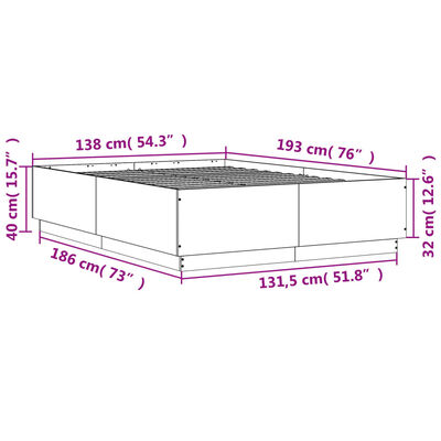 vidaXL Bedframe met LED-verlichting bruin eikenkleurig 135x190 cm