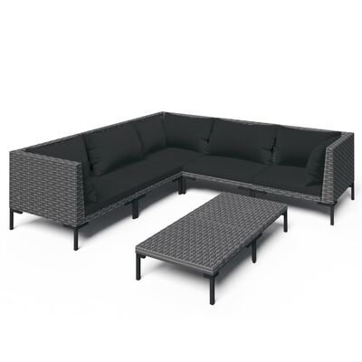 vidaXL 6-delige Loungeset met kussens poly rattan donkergrijs