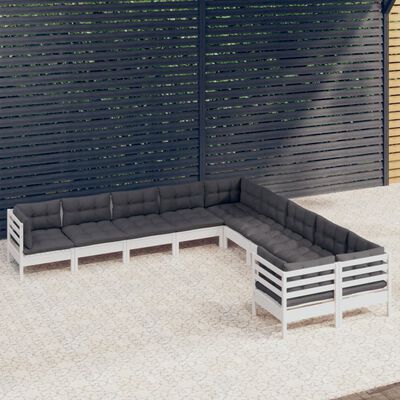 vidaXL 10-delige Loungeset met kussens grenenhout wit