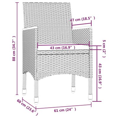 vidaXL 3-delige Tuinset met kussens poly rattan zwart